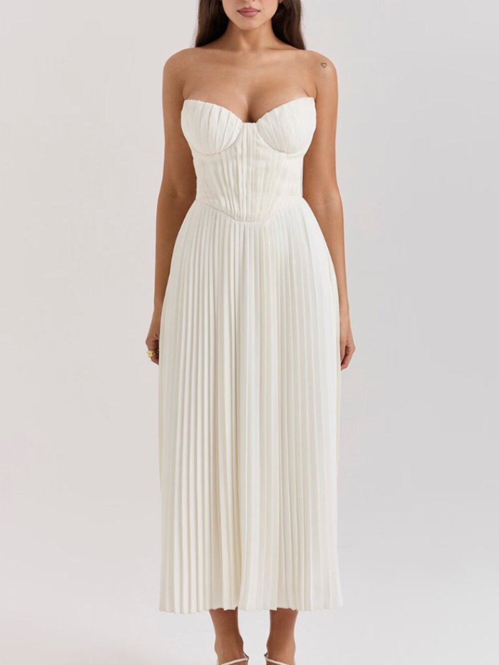 House Of CB Amorata Pleated Strapless Maxi Dress In Ivory - Women's Size L - NWT